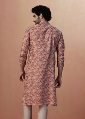 Rust Brown Printed Kurta Pajama image number 4